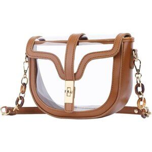 NWOT Clear Crossbody Purse with Vegan Leather & Gold Hardware – Stadium Approved